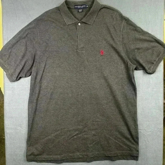 US Polo Assn. Men’s 2XLT big men’s polo grey red heavyweight comfy tall (0258) - Picture 1 of 5